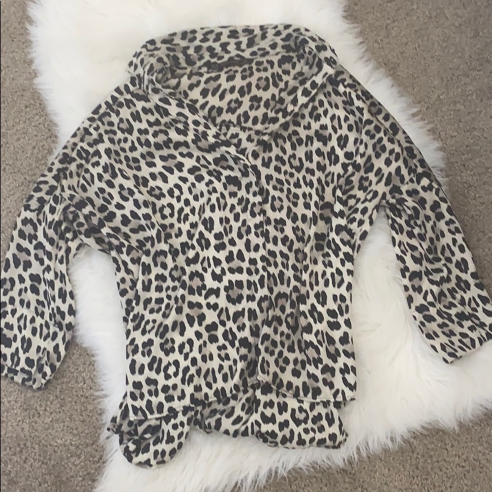Zara Leopard Print Silk Button Down